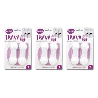Imagem de Kit 6 Travas Multiuso Para Armários Gavetas Proteção Bebê Crianças Clink (Branco)