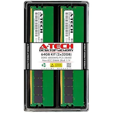 Imagem de A-Tech Kit de 64 GB (2 x 32 GB) DDR5 4800MHz PC5-38400 CL40 UDIMM 2Rx8 Dual Rank 1.1V Non-ECC Unbuffered DIMM 288-Pin Desktop PC/Computer RAM Módulos de atualização de memória