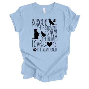 Imagem de Camiseta feminina com estampa de pata de cachorro e gato Rescue The Mistreated unissex de manga curta, Azul bebê, M