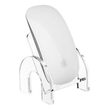 Imagem de CaSZLUTION Suporte de mouse para Apple Magic Mouse 1 e 2 de carregamento fácil, suporte de mouse compatível com mouse mágico e mouse plano fino, suporte de mesa pequeno de acrílico transparente