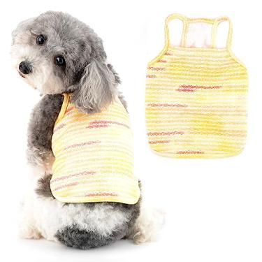 Imagem de Ranphy Camisa para cachorro feminino pequeno gravata listrada animal de estimação camisola respirável e macio roupas primavera verão chihuahua yorkie gatos, amarelo, PP