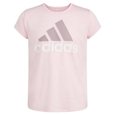 Imagem de adidas Camiseta de manga curta de algodão com gola redonda para meninas, Urze rosa transparente, G