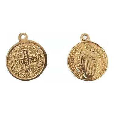 Imagem de Kit 100 Medalhas São Bento Dourada 15mm