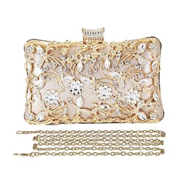 Imagem de Bolsa feminina de strass para noite bolsa clutch de cristal brilhante lantejoulas glitter bolsa de ombro floral, Dourado, One Size