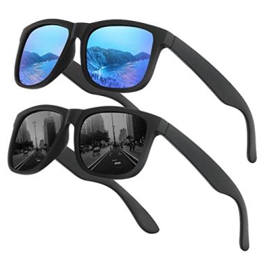 Imagem de WASAIKKU polarizados Óculos de sol masculino mulheres óculos de sol clássicos da moda com proteção UV beisebol condução pesca golfe óculos de sol masculinos (Preto&azul)