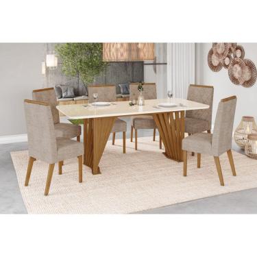 Imagem de Mesa de Jantar Adriana 180 C. Vidro 6 Cad. Nina Creme - Henn