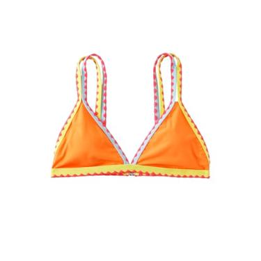 Imagem de SOLY HUX Top de biquíni feminino triangular, alças finas, maiô sexy apenas, Bloco de cores laranja, P