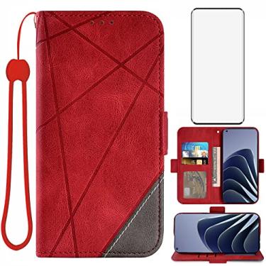 Imagem de Asuwish Capa carteira compatível com OnePlus 10 Pro One Plus 10Pro 5G e protetor de tela de vidro temperado couro flip porta-cartões acessórios para celular para On 1Plus 1 + Plus10 1+ Pro Ten Red