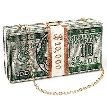 Imagem de YYW Bolsa clutch feminina para dinheiro, bolsa de mão com strass, bolsa de mão para noite com alça de corrente removível, Verde, One Size