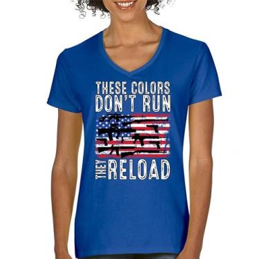 Imagem de Camiseta feminina gola V These Colors Don't Run They Reload 2nd Amendment 2A Second Right American Flag Don't Tread on Me, Azul, P
