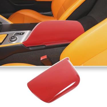 Imagem de Qiosreui Capa de apoio de braço para console central compatível com C7 Corvette 2014-2019, painel de guarnição de caixa de assento do apoio de braço do carro, acabamento da tampa do descanso de braço, almofada protetora de tampa de almofada para consoles médios, ABS1 (vermelho)