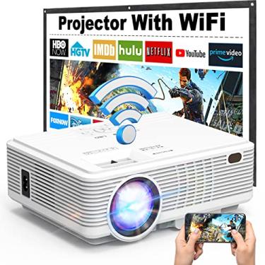 Imagem de Projetor com Wi-Fi, projetor externo 8500 Lux e pacotes de tela, mini projetor de filme 1080p com alto-falante para uso ao ar livre/interno, compatível com TV Stick, videogames, HDMI, USB, AUX, AV