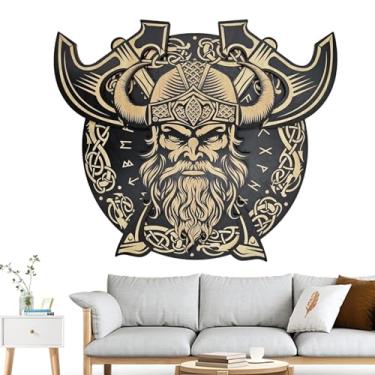 Imagem de Decoração de parede de casa, arte de parede de madeira vikings, exibição de escudo medieval pendurável, ornamento vintage escandinavo para sala de estudo, sala de estar, bar, clubes, apartamento,