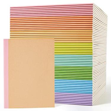 Imagem de feela Pacote com 56 cadernos de composição a granel, capa kraft, pautada em branco, pautada na faculdade, diários de viagem com espinhas arco-íris, para mulheres, estudantes, negócios, 60 páginas, 21