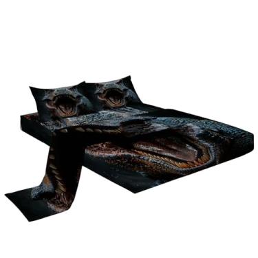 Imagem de Eojctoy Jogo de lençol ultramacio, 4 peças de lençol e fronhas com tema de dinossauro assustador, fácil de cuidar com 40,6 cm de profundidade, lençol king size, confortável e respirável para casa