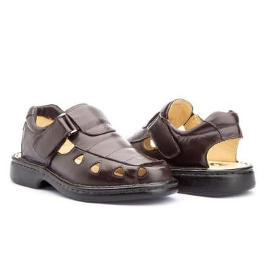 Imagem de Sandália Masculina Ortopédica Confort em Couro Macia Confortável Elegante (Marrom, BR, Adulto, Numérico, 41)