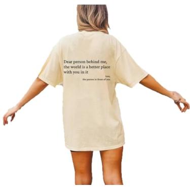 Imagem de Cinyifaan Camisetas casuais vintage com estampa de letras, camisetas confortáveis de manga curta para meninas e meninos, Bege, M