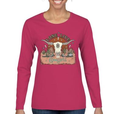 Imagem de Camiseta feminina manga longa Long Live Cowgirl Vintage Country Girl Western Rodeo Ranch Blessed and Lucky American Southwest, Rosa choque, G