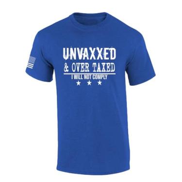 Imagem de Camiseta masculina patriótica Unvaxxed and Over Taxed Funny manga curta, Azul-royal mesclado, XXG