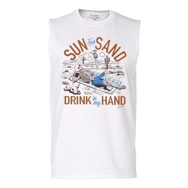 Imagem de Camiseta masculina Sun and Sand Drink in My Hand Muscle But its a Dry Heat Funny Skeleton Desert Summer Beach Vacation, Branco, M