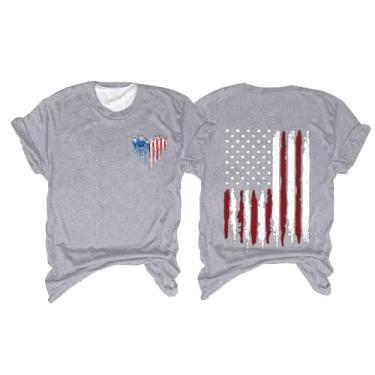 Imagem de Camiseta feminina com bandeira da América, roupa do quarto de julho, roupa do Memorial Day, camiseta patriótica feminina de manga curta, #1 - Cinza, G
