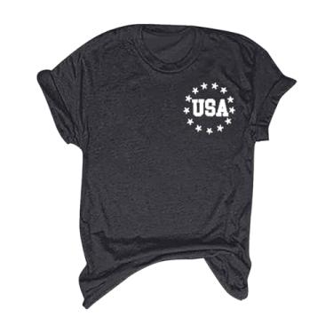 Imagem de Camisetas femininas 4th of July Stars Stripes USA Shirts Memorial Day Outfit Women Patriotic Tops de verão, 1 cinza escuro, G