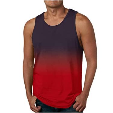 Imagem de Colete masculino gradiente para verão, outono, sem mangas, gola canoa, atlético, camiseta regata masculina 2024, Z-678 Vermelho, 4G