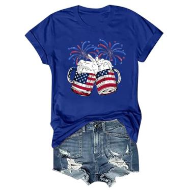 Imagem de Camisetas patrióticas femininas 4 de julho 2024 manga curta gola redonda bandeira dos EUA túnicas gráficas engraçadas taça de vinho, Z25-azul, M