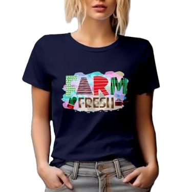 Imagem de Camiseta com estampa de fazenda fresca ideia de presente para amantes de comida, Azul marinho, G