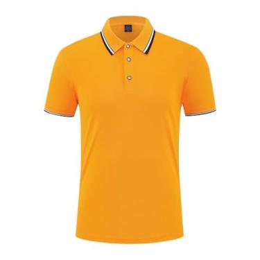 Imagem de Legou Camisa polo masculina de lapela contrastante pulôver manga curta roupas de trabalho ao ar livre camisetas casuais, Açafrão a, 5G