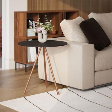Imagem de Mesa Lateral Decorativa Gabriela Base Cobre Tampo Redondo Preto - Casa Prime 