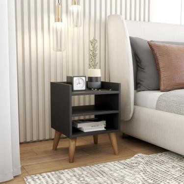 Imagem de Mesa de Cabeceira Retrô Pés Palito de Madeira Mesinha Lateral Preto