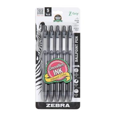 Imagem de Zebra Pen Caneta esferográfica retrátil Z-Grip, ponta média, 1,0 mm, tinta preta, pacote com 5 (22215)