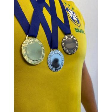 Imagem de Kit 15 Medalhas Centro Liso Personalizar Ouro Prata Bz 5cm - Crespar