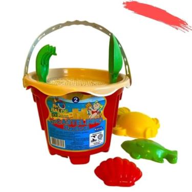 Imagem de Rei do Balde - Baldinho Infantil de Praia - Crianças (Vermelho) - Brinquedo com Baldinho, Peneirinha, Pazinha, Garfinho, Peixinho, Estrelinha e Conchinha - 24 Meses - 5 Anos