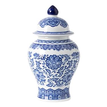 Imagem de Frasco de gengibre azul e branco, potes decorativos de cerâmica chinoiserie para casa, escritório, vaso de flores Pocelain, vaso brilhante para mesa, sala de estar, estante, lareira de manto, centros