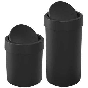 Imagem de Kit de Lixeiras para Banheiro e Cozinha Basculante Preto 5L e 9L 2 peças - Coza