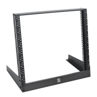 Imagem de RIVECO Rack de mesa 10U para dispositivos de áudio e rede 48 cm, prateleira aberta de 2 postes com feixe reforçado, suportes independentes para equipamento de gravação de música AV de som de servidor
