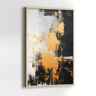 Imagem de Quadro Abstrato Pintura Preto Branco Dourado com Moldura Decorativo 40x60 Sala de jantar Quarto Decoração Vertical Parede
