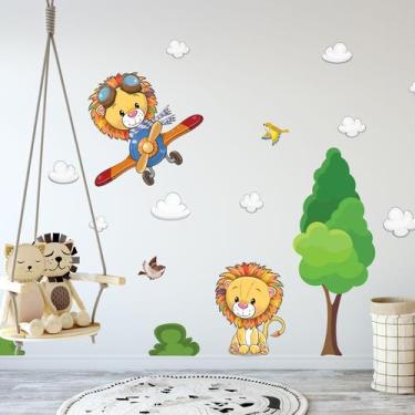 Imagem de Adesivo de Parede Árvore e Leão Baby Infantil 136x165cm - Quartinhos