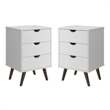 Imagem de Kit 2 Mesas de Cabeceira  Luxo New 3 Gavetas Cor Branco - PPRADO MÓVEI