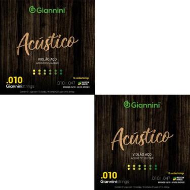 Imagem de Kit 2 Encordoamento Violão Giannini Acústico GESWA12 Bronze 65/35 0.01