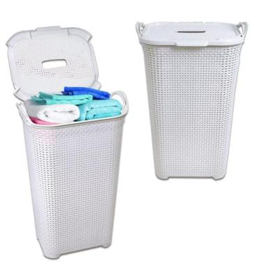 Imagem de Cesto Rattan Grande C/ Tampa Basculada Branco 25795 Arqplast