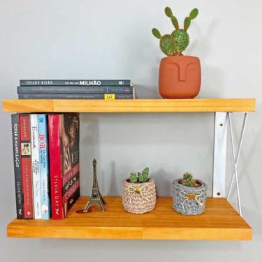 Imagem de Prateleira Dual de Ferro e Madeira 60cm Industrial Carvalho e Branco -