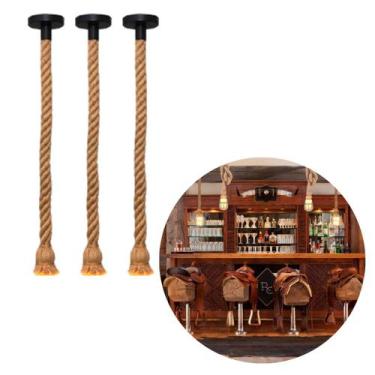 Imagem de Kit 3 Pendentes Lustre Luminária Vintage Corda 1,10M Sisal Retro Rústi