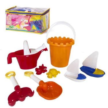 Imagem de Baldinho de Praia Balde Infantil Kit com Forminhas e Regador Barquinho