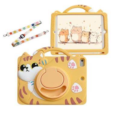 Imagem de SINQERISHT Capa de tablet para Galaxy Tab A8 10,5 polegadas modelo 2022 (SM-X200/X205/X207) capa com suporte giratório de 360°/pega/alça de ombro, capa de silicone à prova de choque 3D adorável capa