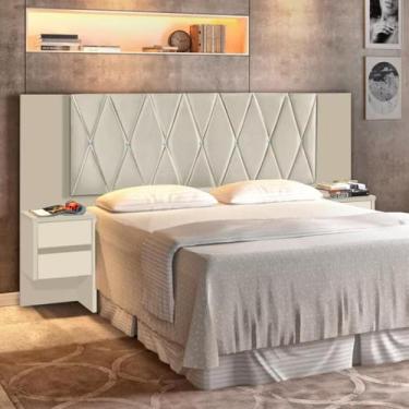 Imagem de Cabeceira Estofada Cama Box Casal e Queen 4 Gavetas 2 Nichos - cabecei