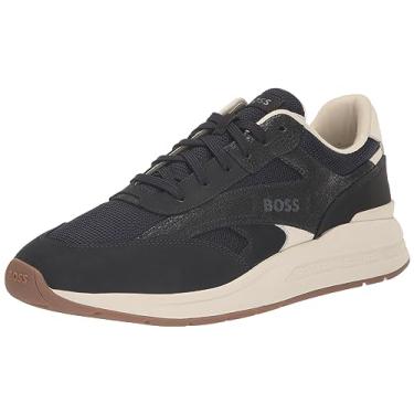 Imagem de BOSS Tênis esportivo masculino Kurt casual de couro, Almirante azul, 45