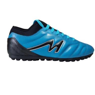 Imagem de Chuteira Futebol Society Mathaus Botinha Couro, Azul, Celeste, 44, Mas